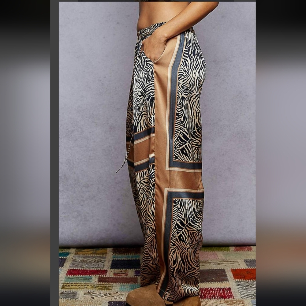 POL Zebra Print Wide-Leg Jumpsuit with Tan & Black Stripes - Picture 6 of 6